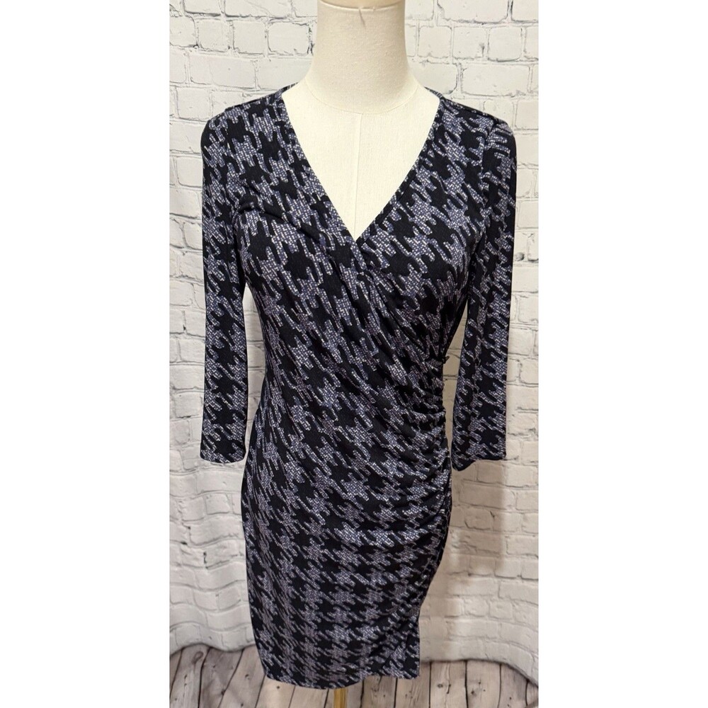 Guess Wrap Dress Womens Blue Gingham Vneck Long Sleeves Pullover Casual Small